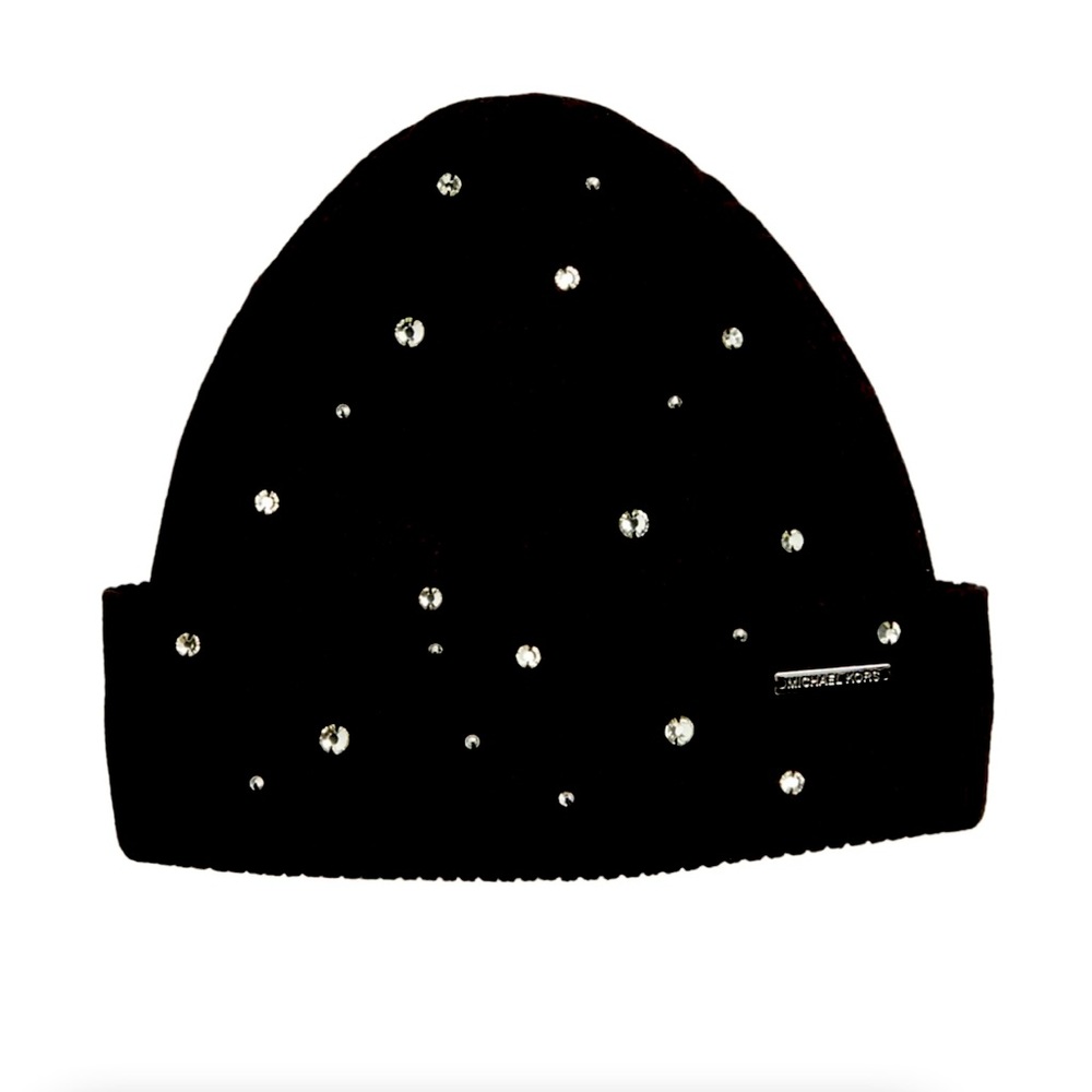 Michael Kors- crystal accent allover this knit beanie for a sparkling look.